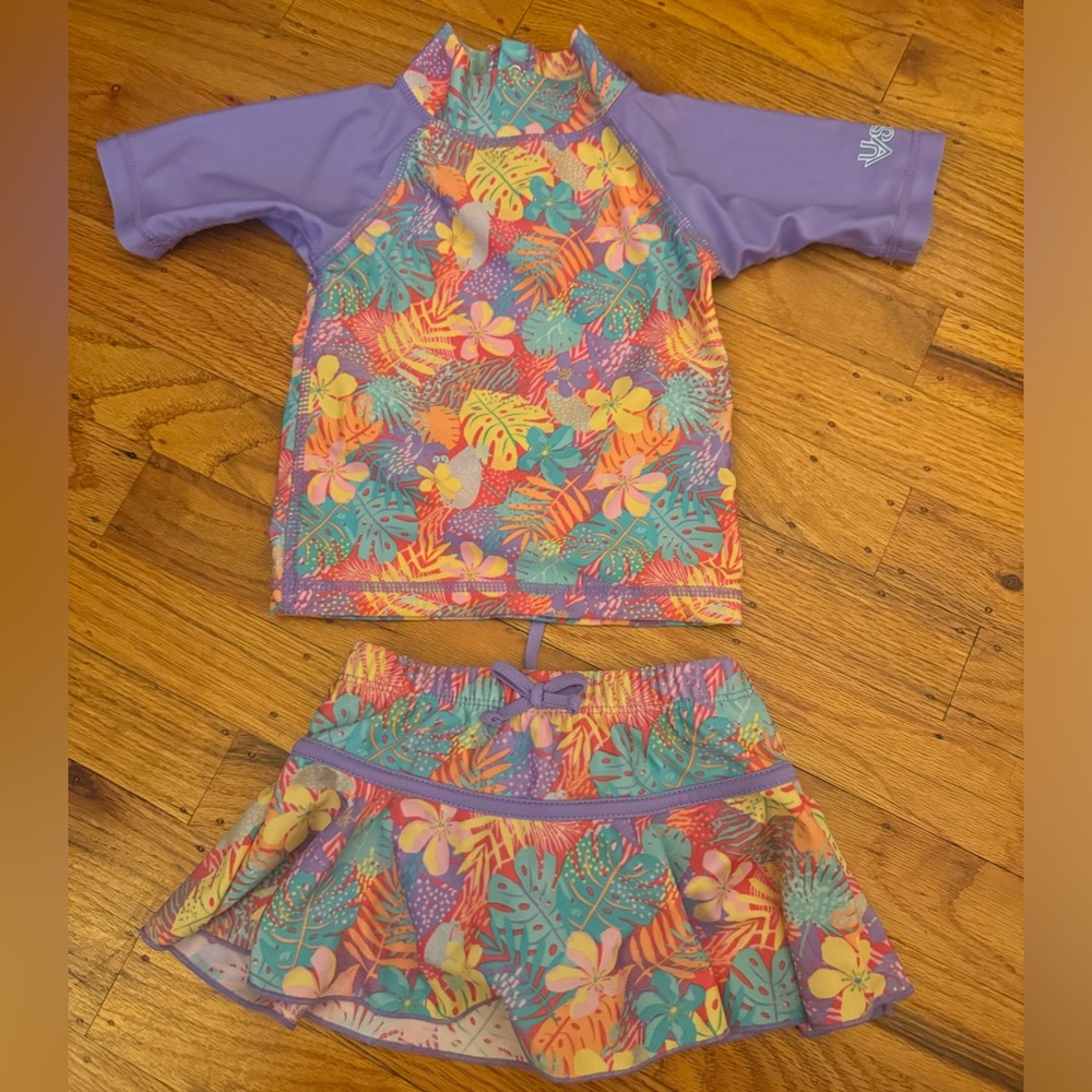 UV SKINZ Toddler Girls 2 Piece Swimsuit Purple Floral 12-18mo